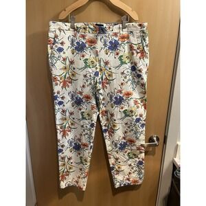 Talbots Relaxed Chino Artsy Floral Print Pants Pockets Women Sz 16 Colorful